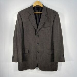Jack Victor Mark Shale Lanzawood Wool Blazer Black Tan Notched Lapel Mens 43‎ R